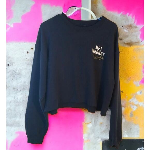 Black Cold Crush Raw Hem Crop Sweatshirt Pullover – Size Large - Picture 1 of 5
